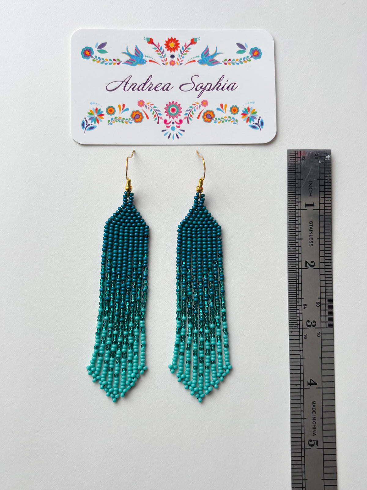 Turquoise and Teal Gradient Beaded Earrings