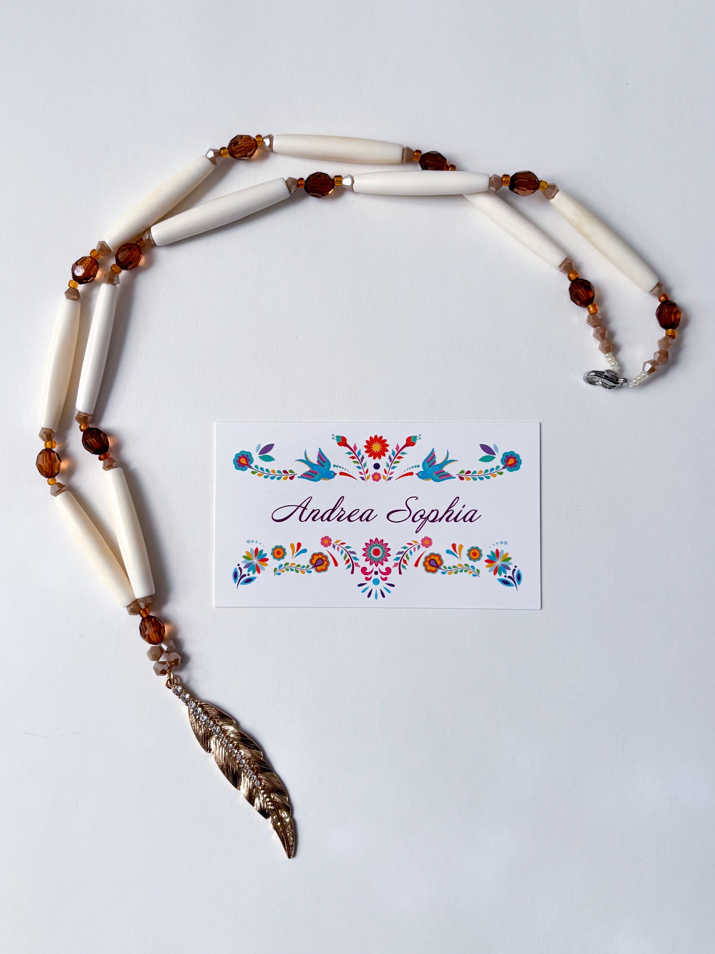 Gold Feather Beaded Necklace