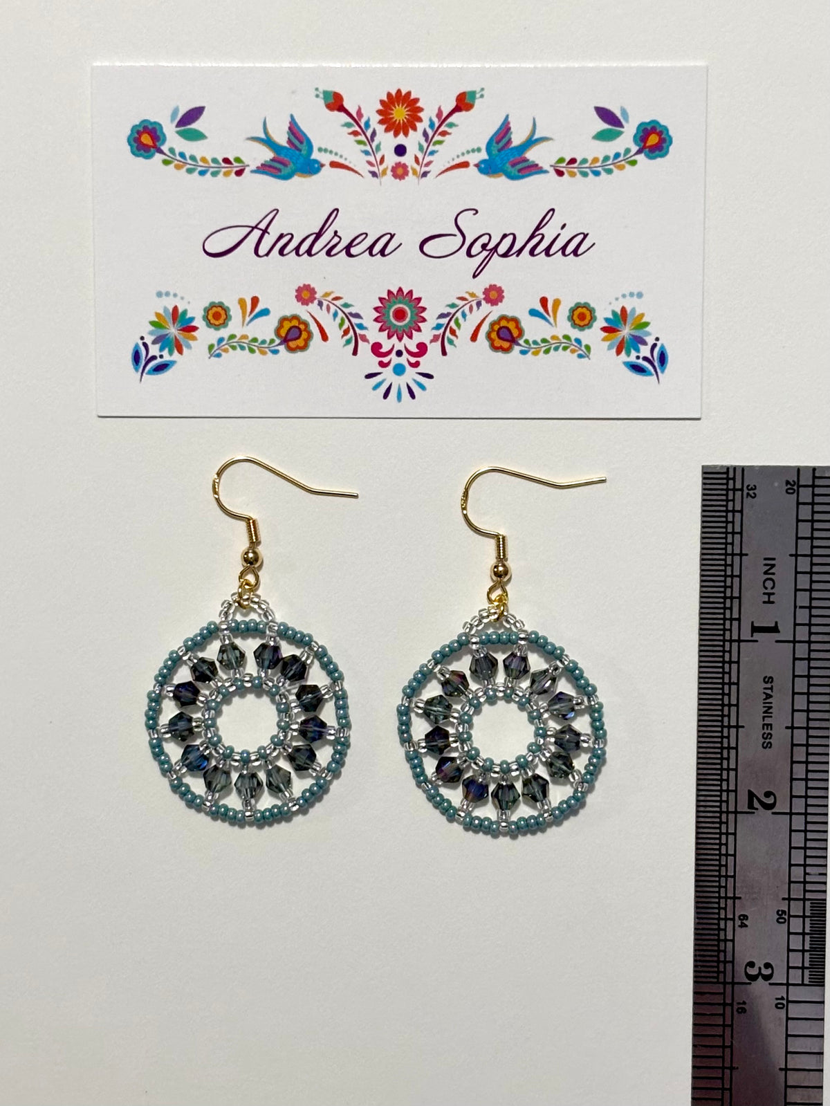 Turquoise and Crystals Beaded Earrings - Turquoise Crystals Beaded Hoops