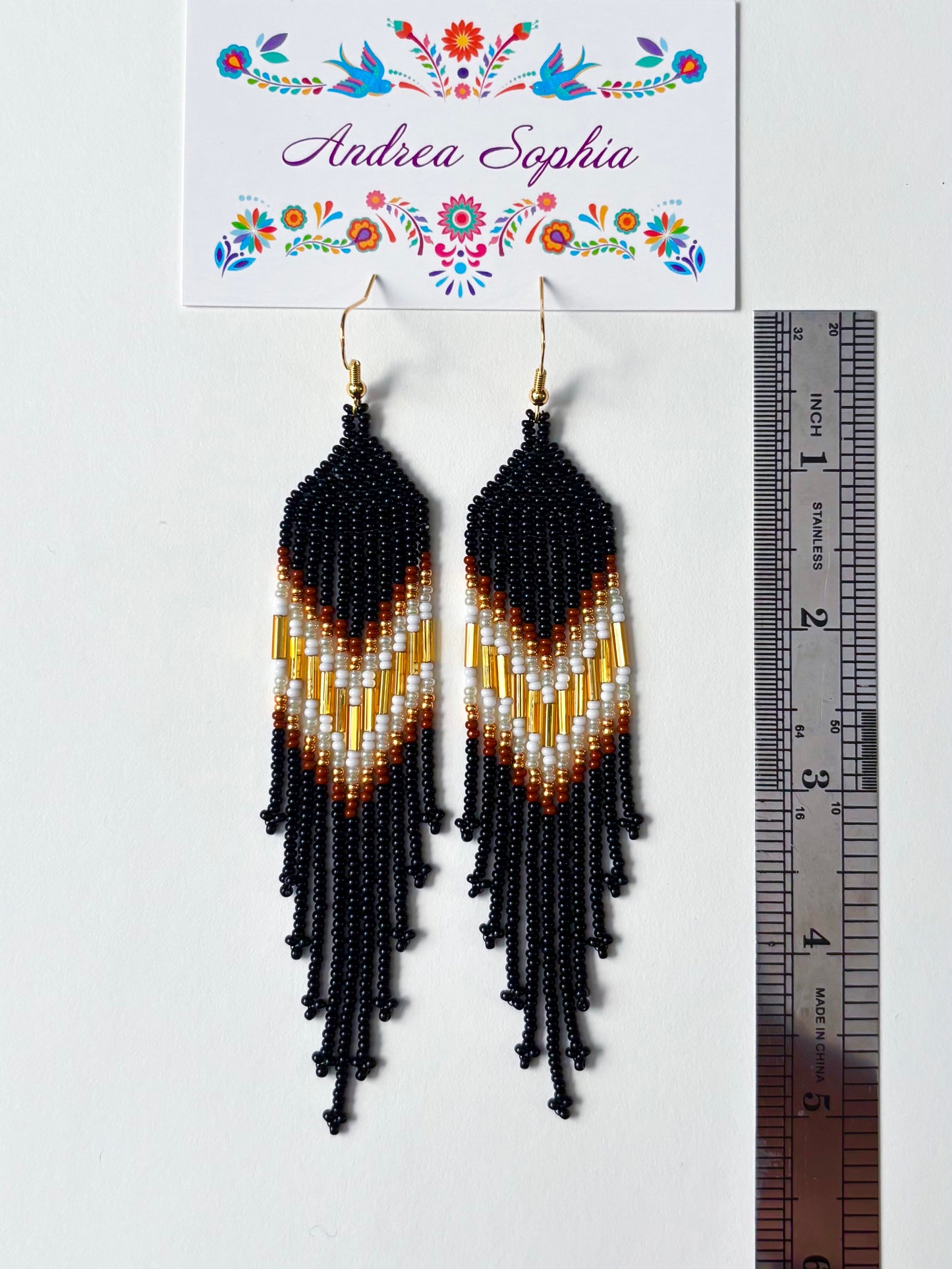 Earth Tones Black & Gold Beaded Earrings