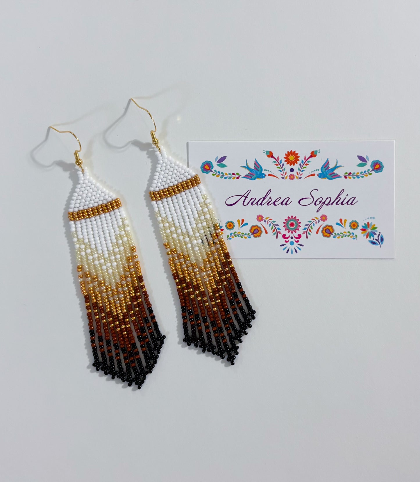 Earth Tones Gold Band Gradient Beaded Earrings