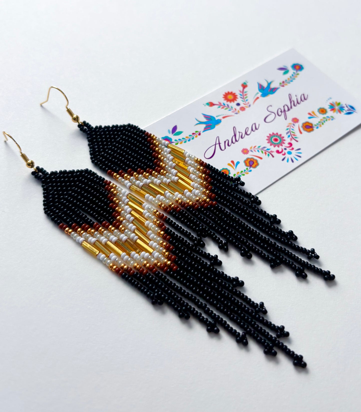 Earth Tones Black & Gold Beaded Earrings