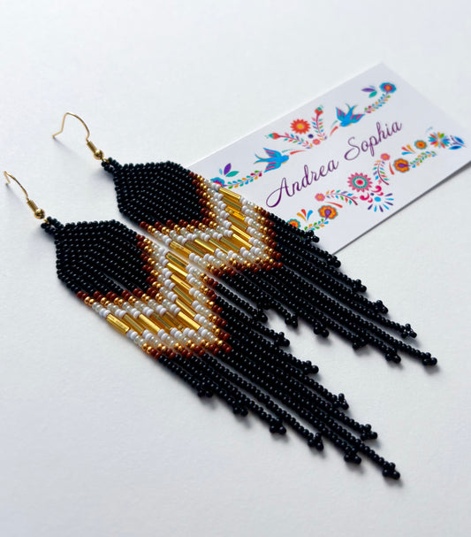Earth Tones Black & Gold Beaded Earrings