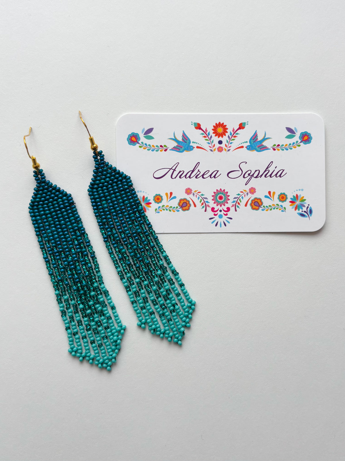 Turquoise and Teal Gradient Beaded Earrings