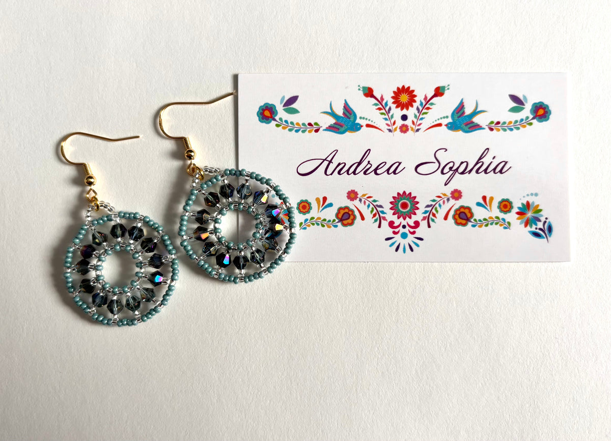 Turquoise and Crystals Beaded Earrings - Turquoise Crystals Beaded Hoops