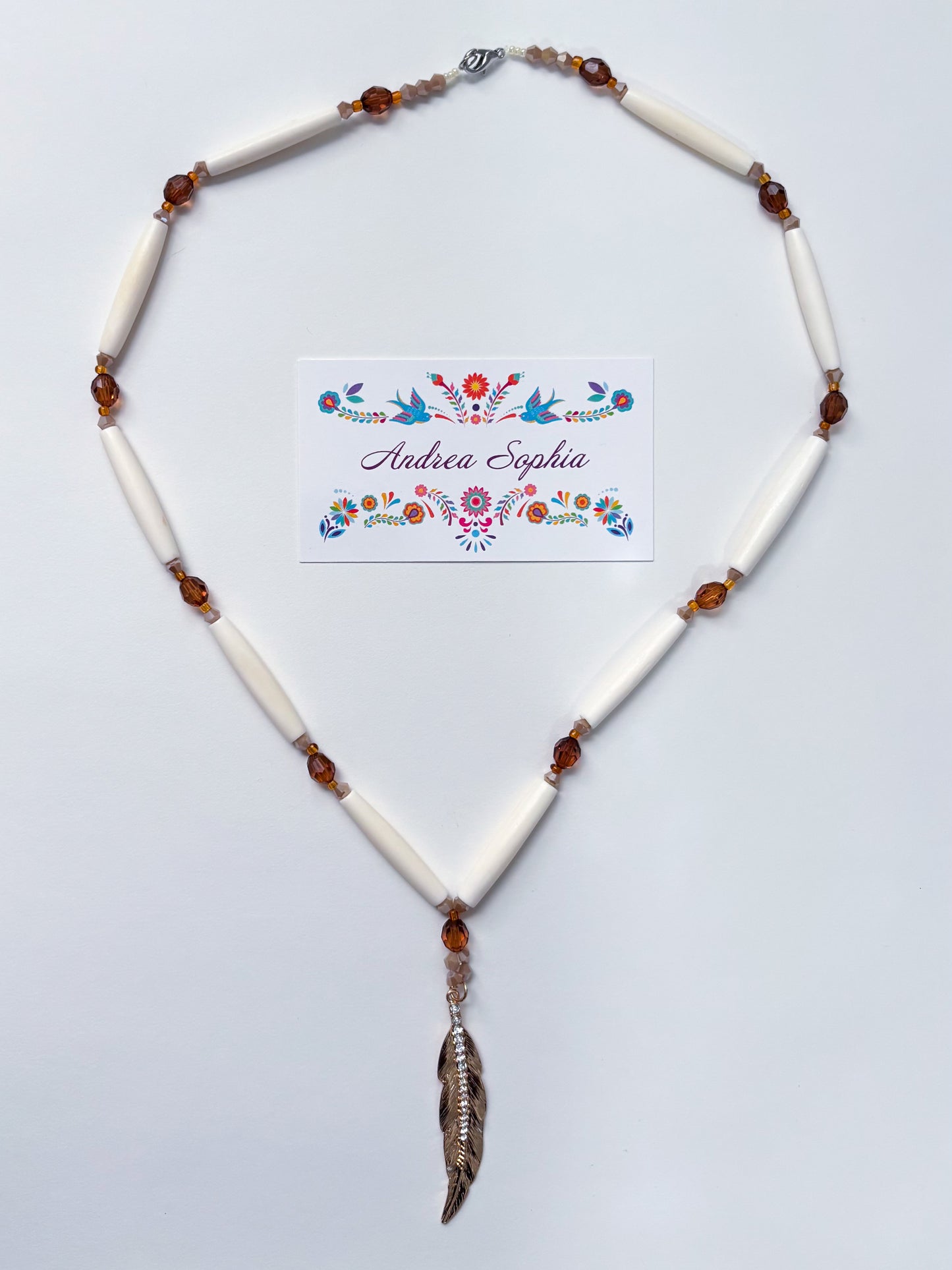 Gold Feather Beaded Necklace
