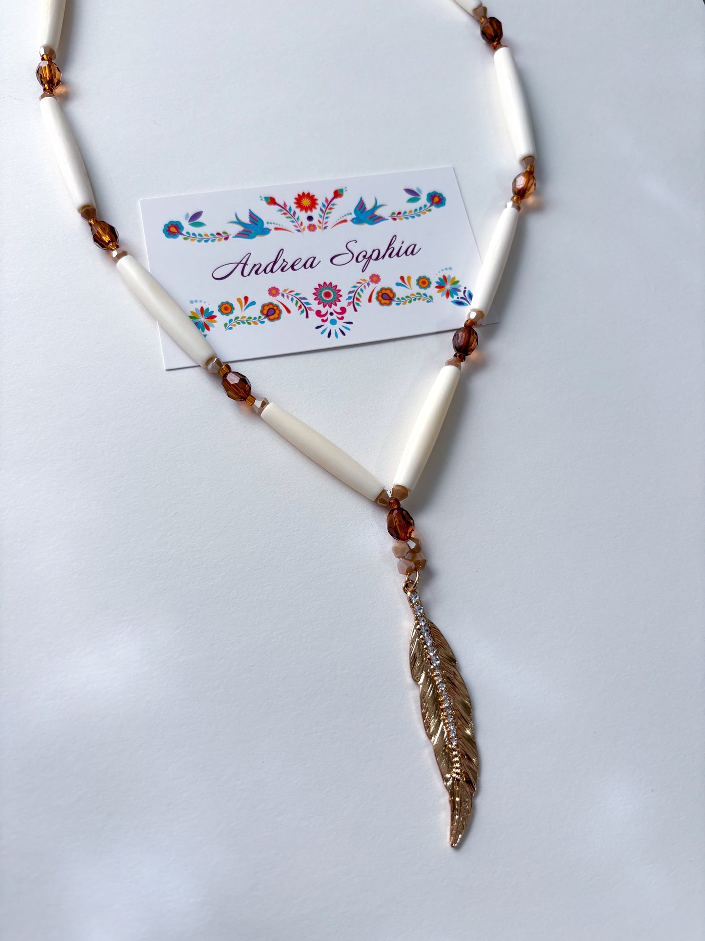 Gold Feather Beaded Necklace