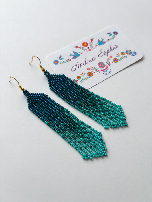 Turquoise and Teal Gradient Beaded Earrings