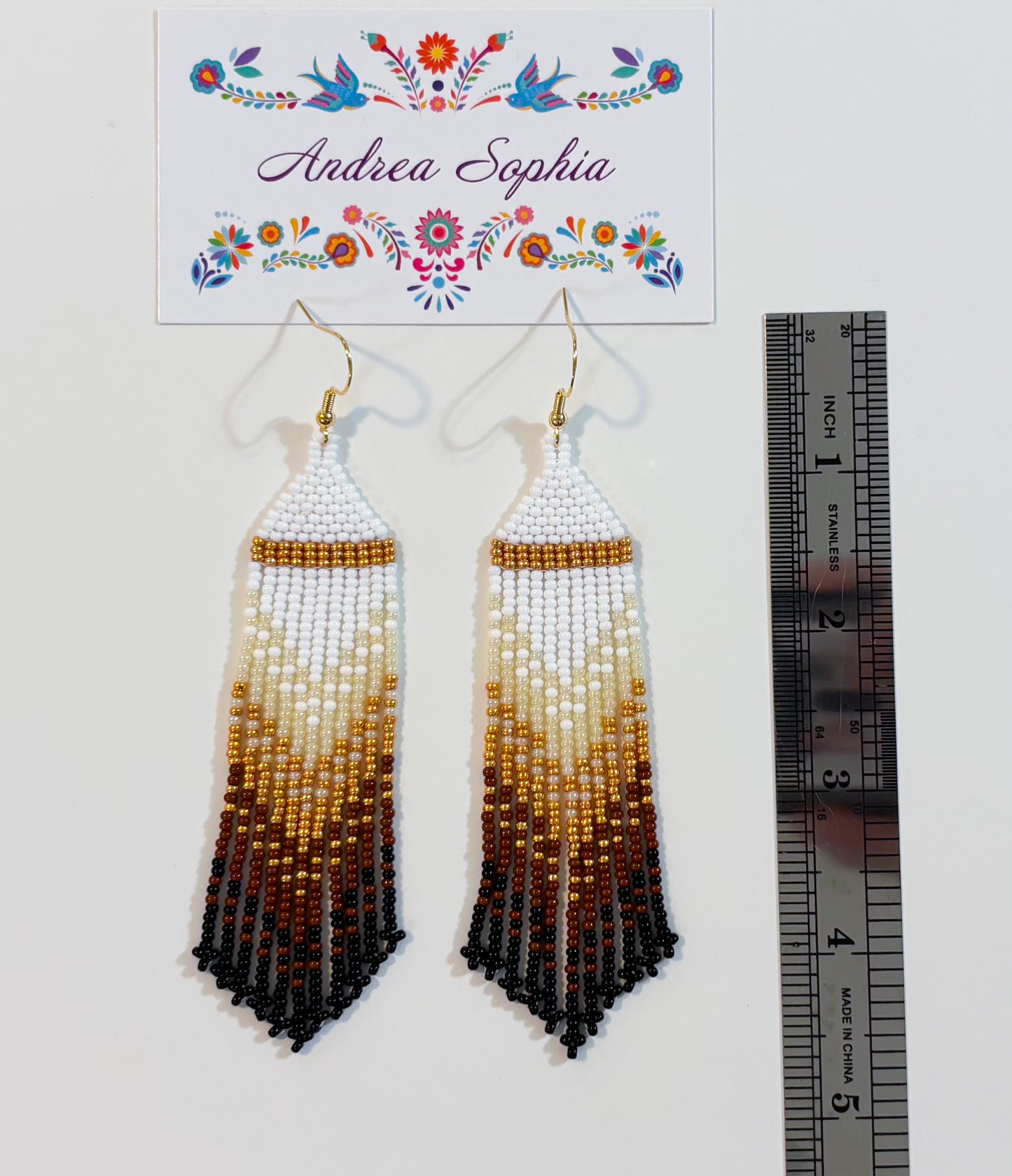 Earth Tones Gold Band Gradient Beaded Earrings
