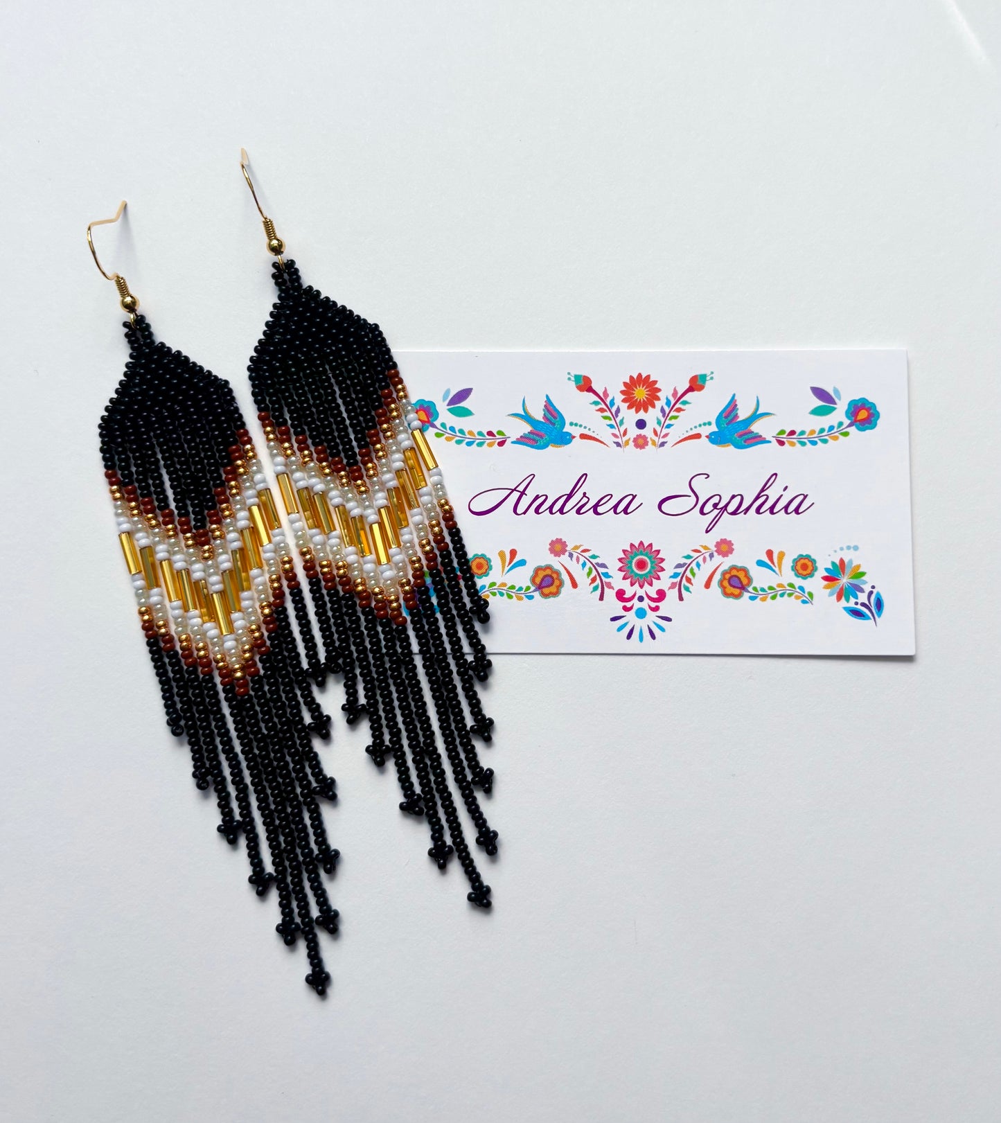 Earth Tones Black & Gold Beaded Earrings