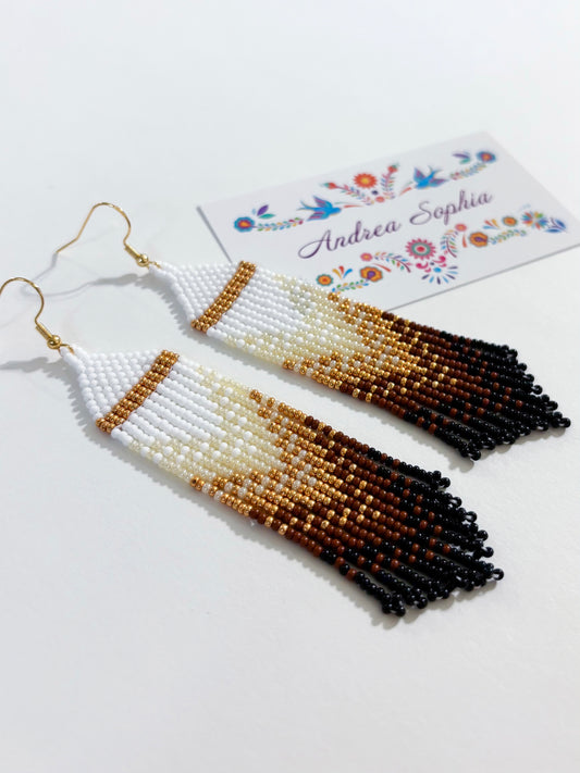 Earth Tones Gold Band Gradient Beaded Earrings