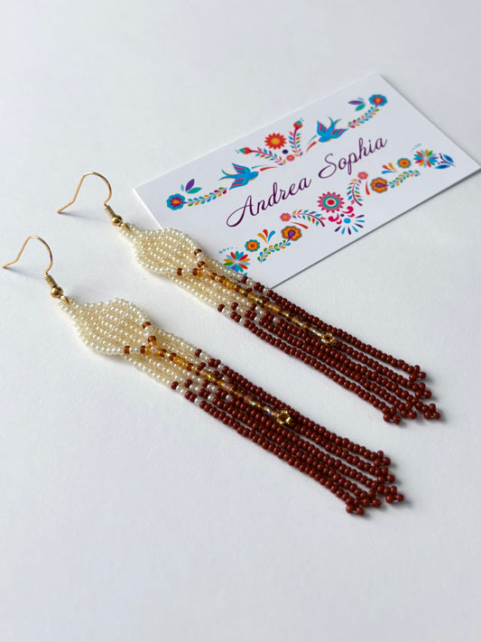 Earth Tones Layered Fringe Beaded Earrings